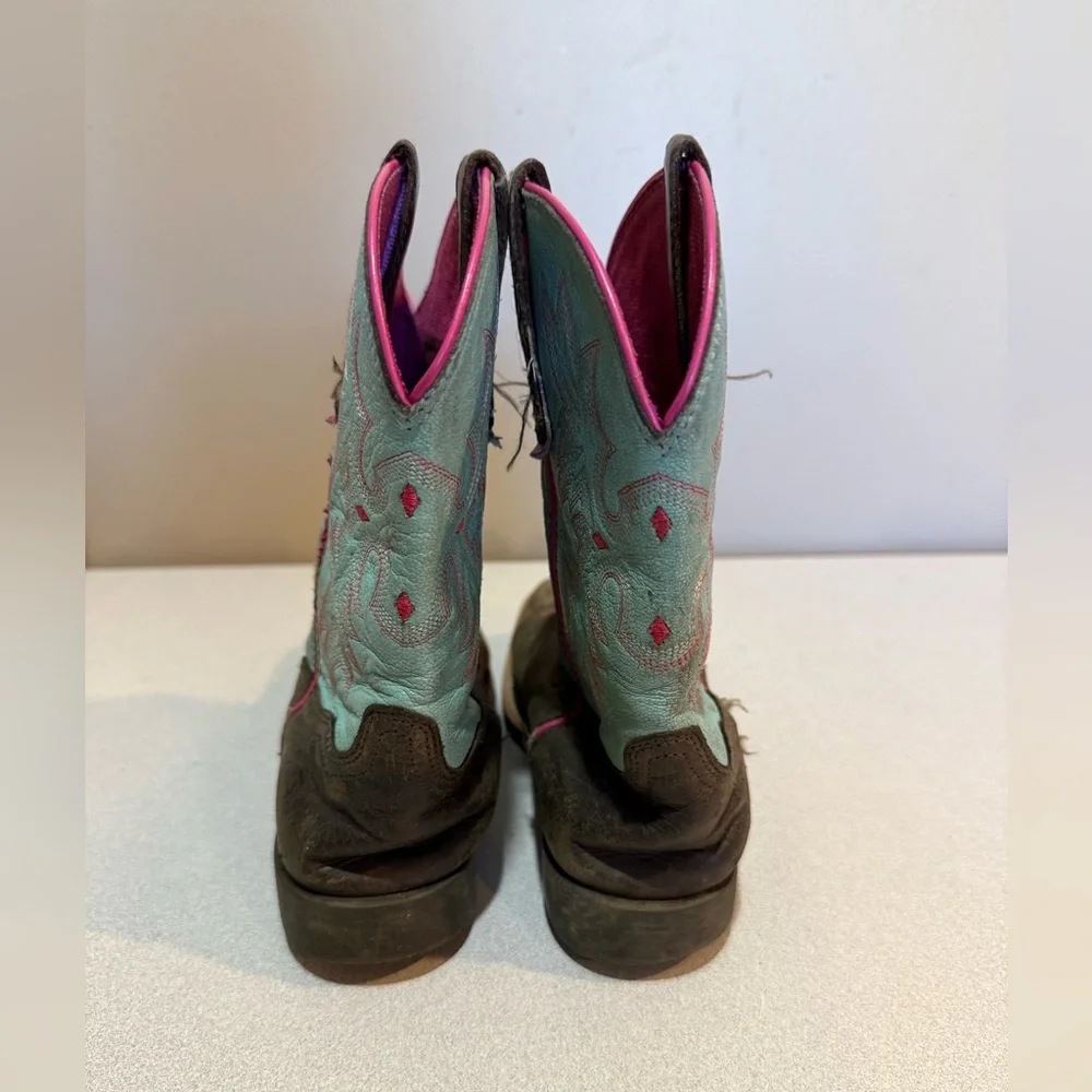 Ariat Kid's Tombstone Western Boot Square Toe Size 3.5 Brown‎ / Blue 10031516